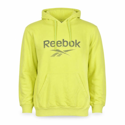 Front view of Reebok Men's Yellow Pullover Hoodie L Logo Graphic Cotton Blend
