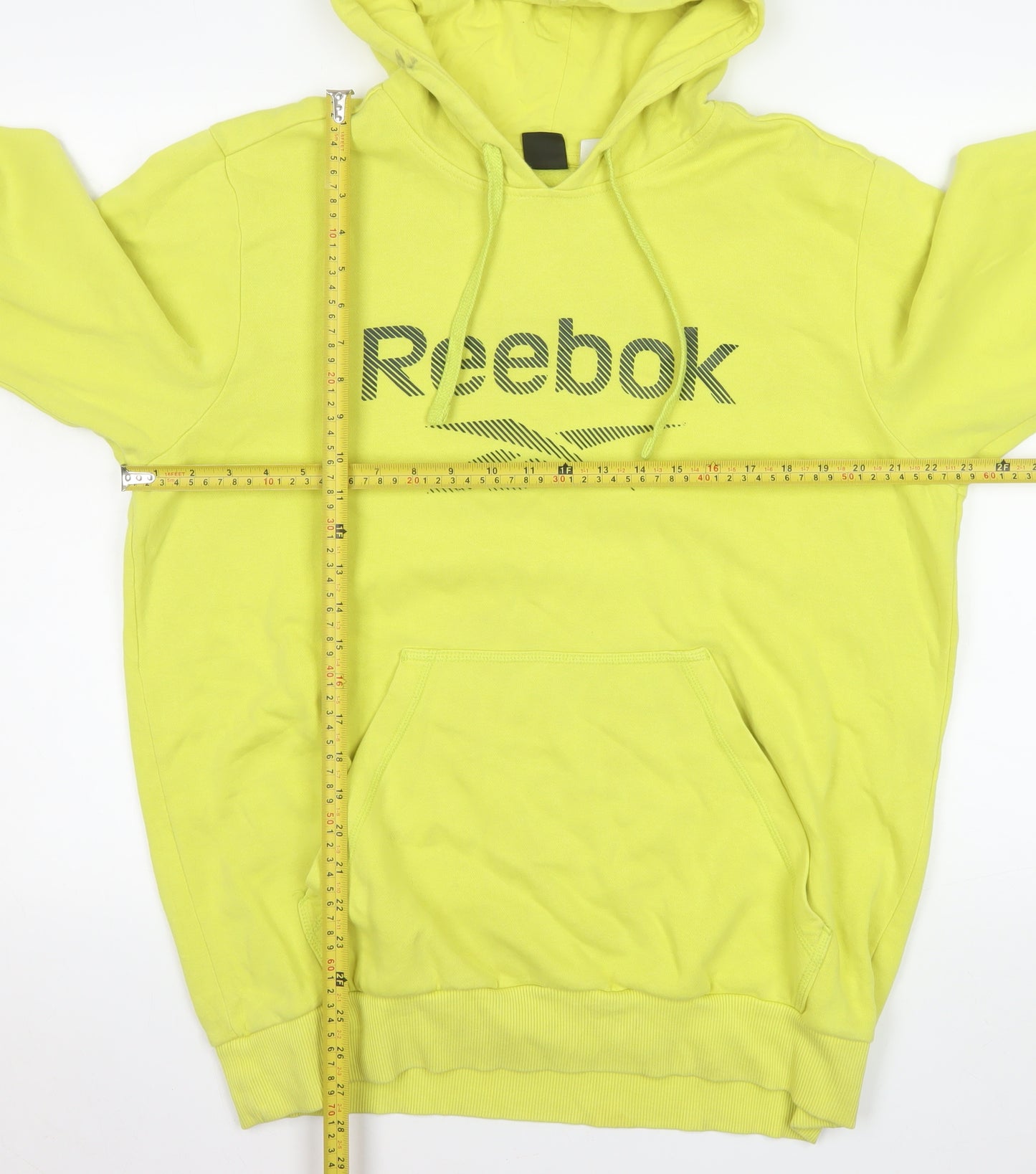 Reebok Men's Yellow Pullover Hoodie L Logo Graphic Cotton Blend