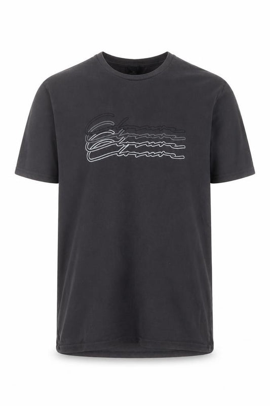 Front view of Closure London Men's Black Graphic Short Sleeve Cotton T-Shirt L