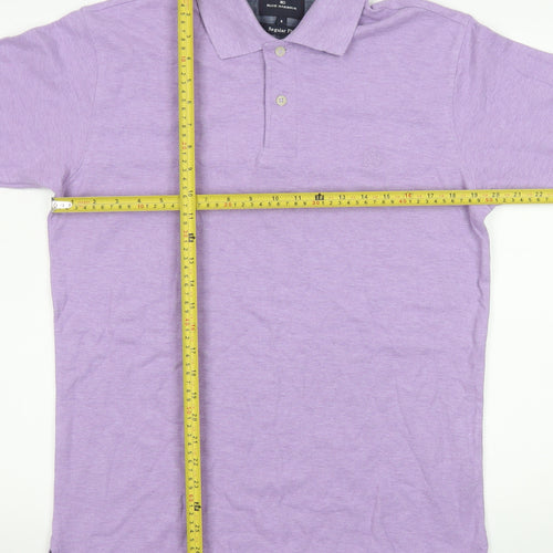 Marks and Spencer Men's Lilac Cotton Short Sleeve Polo Shirt Small