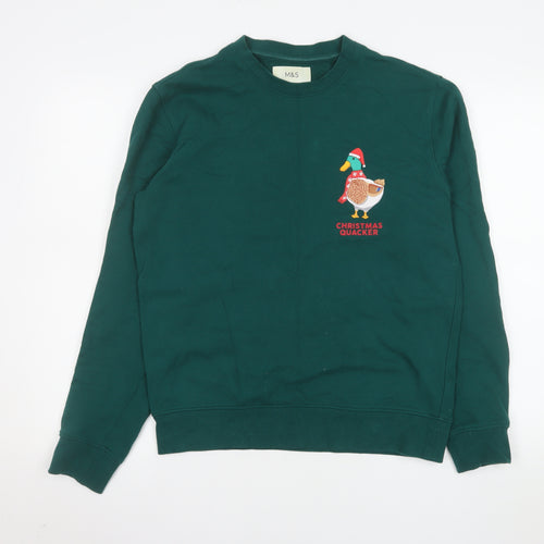 Marks and Spencer Men's Green Christmas Quacker Sweatshirt Size S
