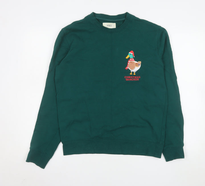 Marks and Spencer Men's Green Christmas Quacker Sweatshirt Size S
