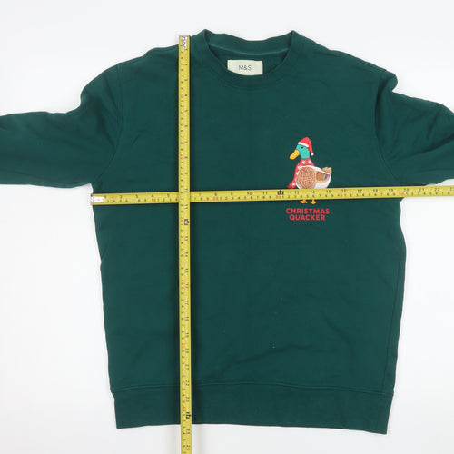 Marks and Spencer Men's Green Christmas Quacker Sweatshirt Size S