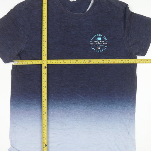 Next Men Blue Ombré Crew Neck Short Sleeve Cotton T-Shirt M