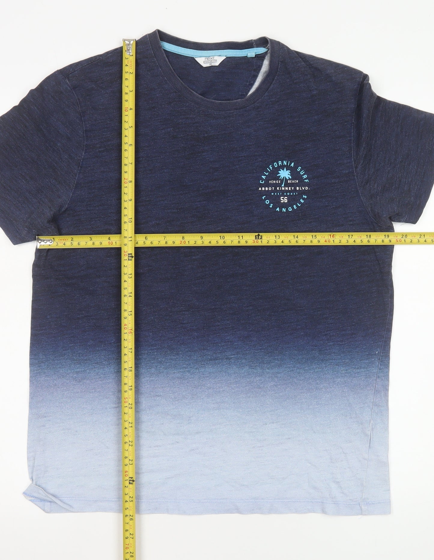 Next Men Blue Ombré Crew Neck Short Sleeve Cotton T-Shirt M