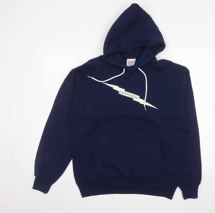 Hanes Men's Blue Pullover Hoodie Large Lightning Graphic Fleece