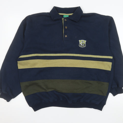 C&A Mens Blue Striped Collared Henley Sweatshirt Size S