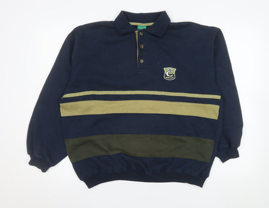 C&A Mens Blue Striped Collared Henley Sweatshirt Size S