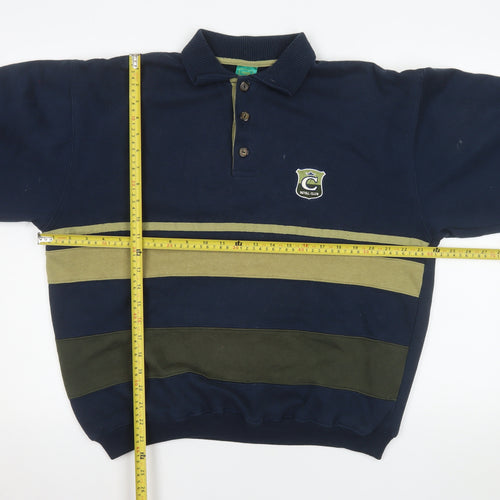 C&A Mens Blue Striped Collared Henley Sweatshirt Size S
