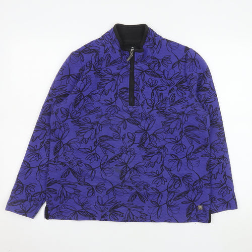 TIGI Womens Purple Floral 1/4 Zip Pullover Sweatshirt Size 14/16