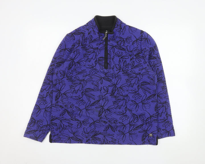 TIGI Womens Purple Floral 1/4 Zip Pullover Sweatshirt Size 14/16
