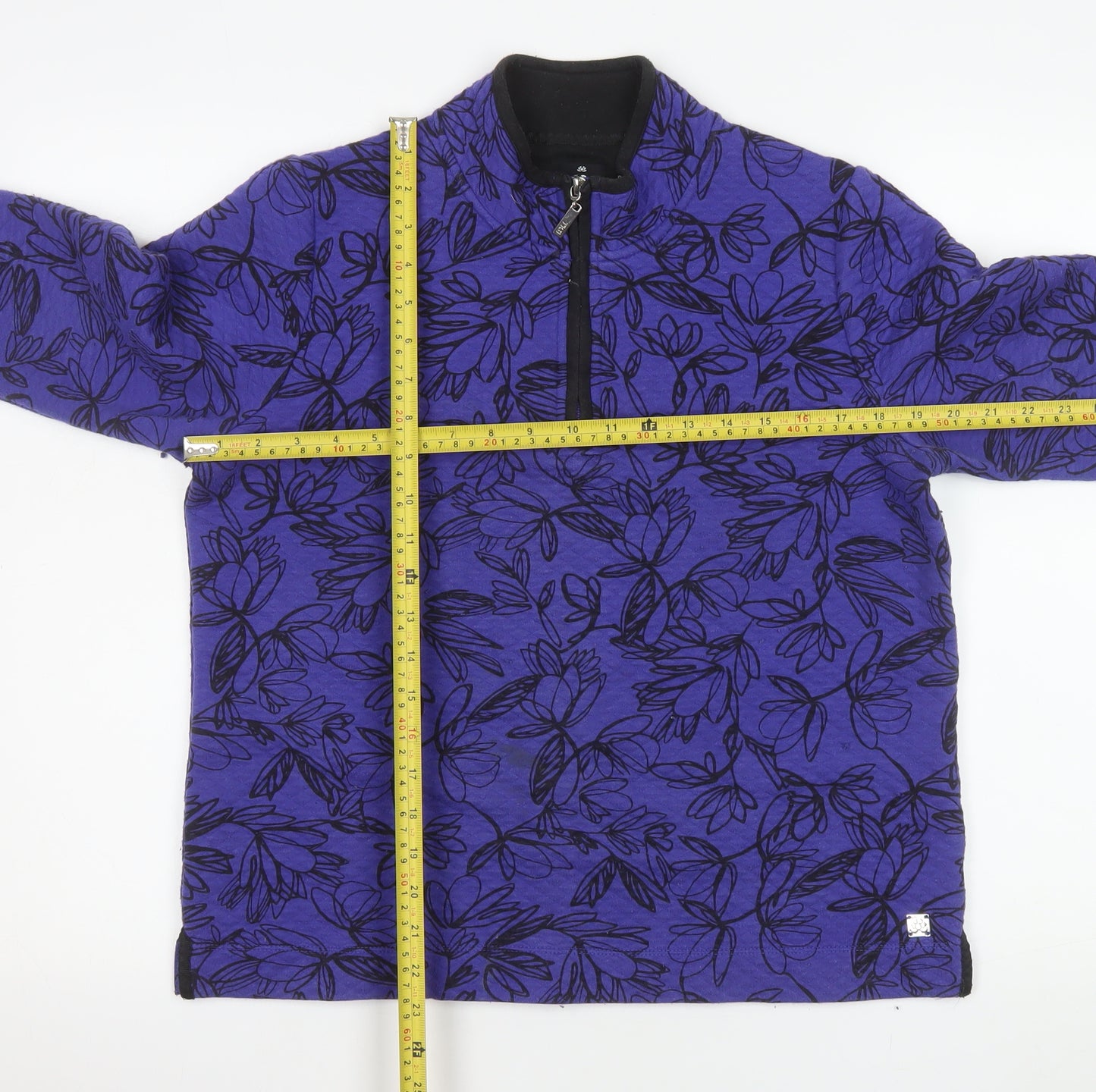 TIGI Womens Purple Floral 1/4 Zip Pullover Sweatshirt Size 14/16