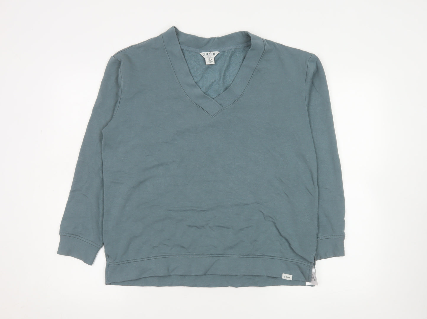 Orvis Women's Blue V-Neck Pullover Sweatshirt Size M Modal Blend