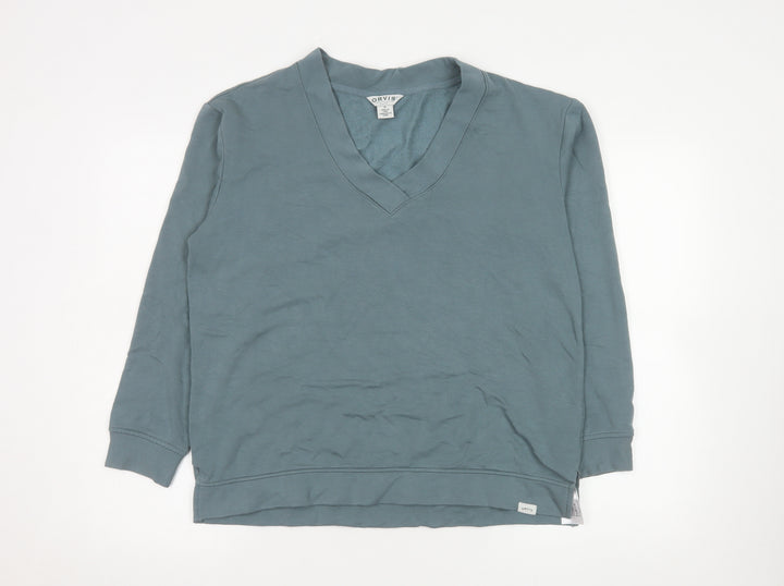 Orvis Women's Blue V-Neck Pullover Sweatshirt Size M Modal Blend