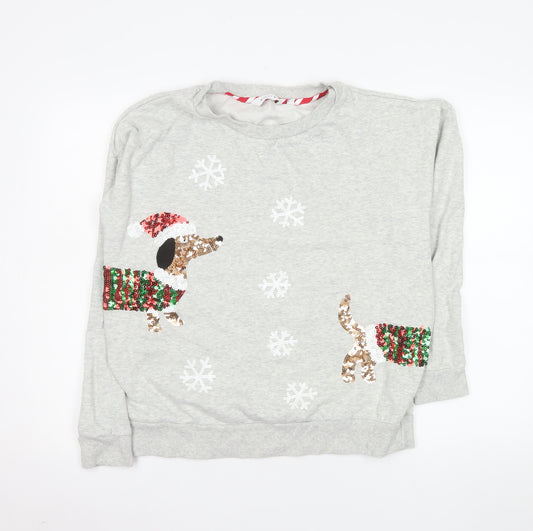 Next Women Grey Sequin Dog Christmas Sweatshirt Size M