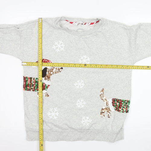 Next Women Grey Sequin Dog Christmas Sweatshirt Size M