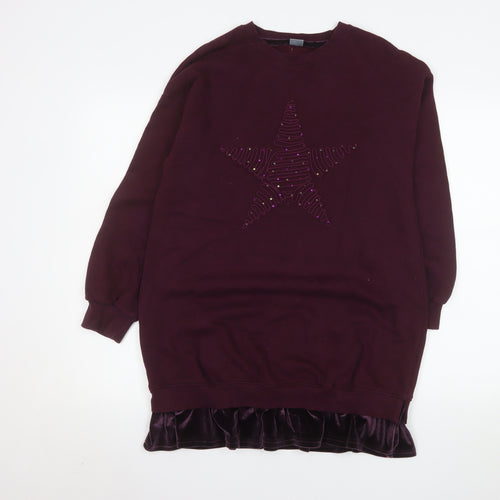 Next Girls Purple Sequin Star Sweater Dress 13 Years Long Sleeve Velvet Hem