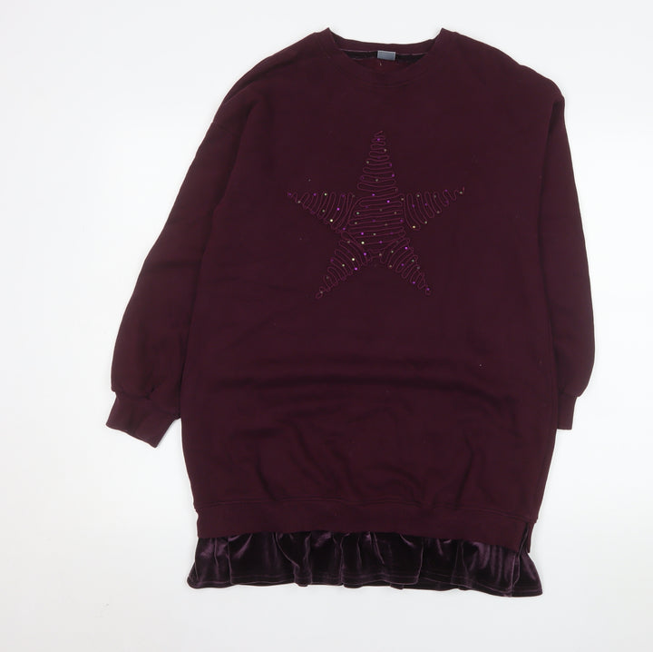 Next Girls Purple Sequin Star Sweater Dress 13 Years Long Sleeve Velvet Hem