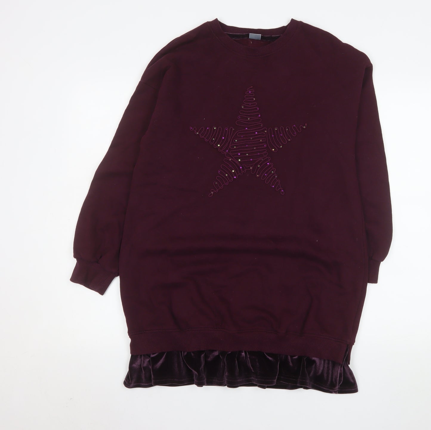 Next Girls Purple Sequin Star Sweater Dress 13 Years Long Sleeve Velvet Hem