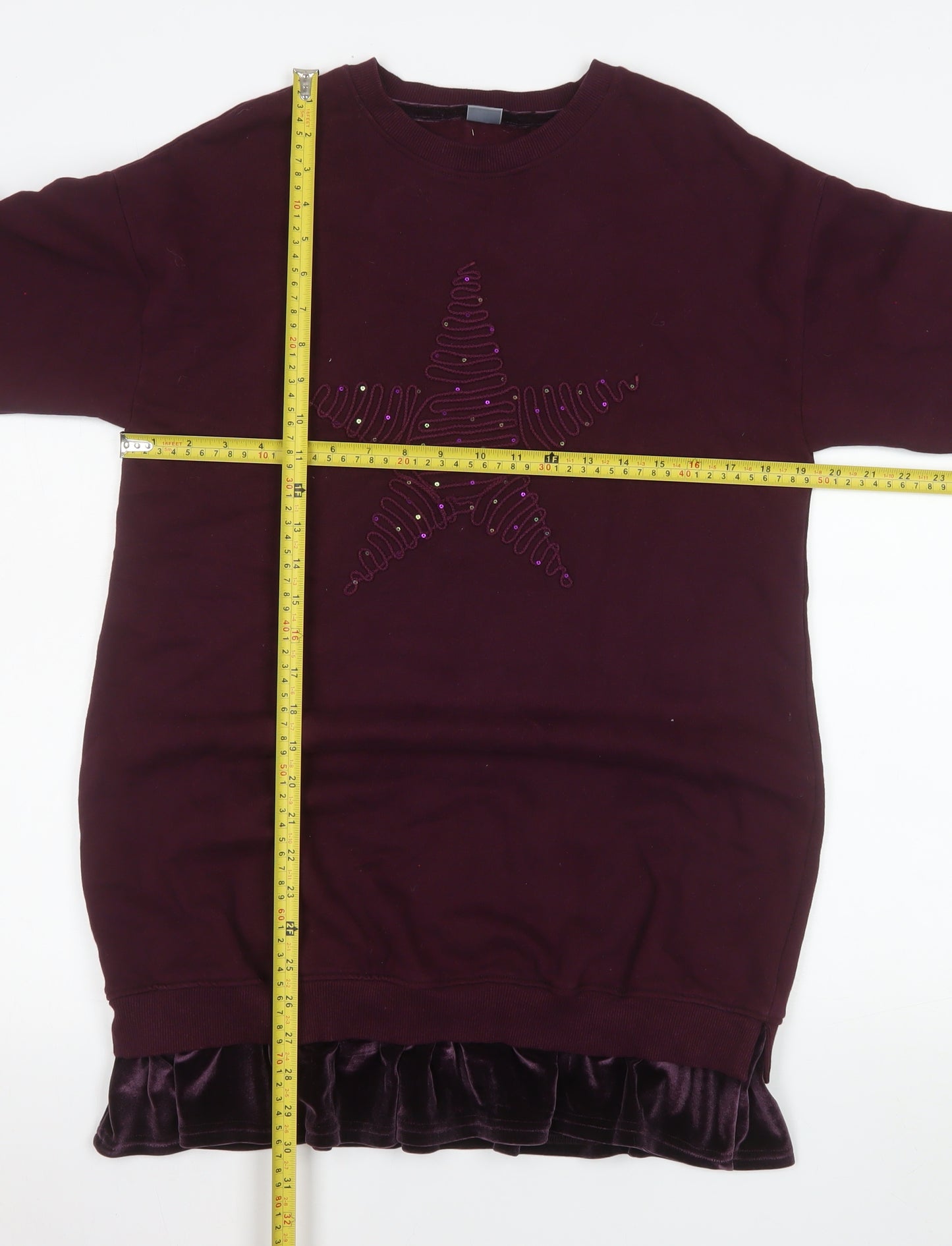 Next Girls Purple Sequin Star Sweater Dress 13 Years Long Sleeve Velvet Hem
