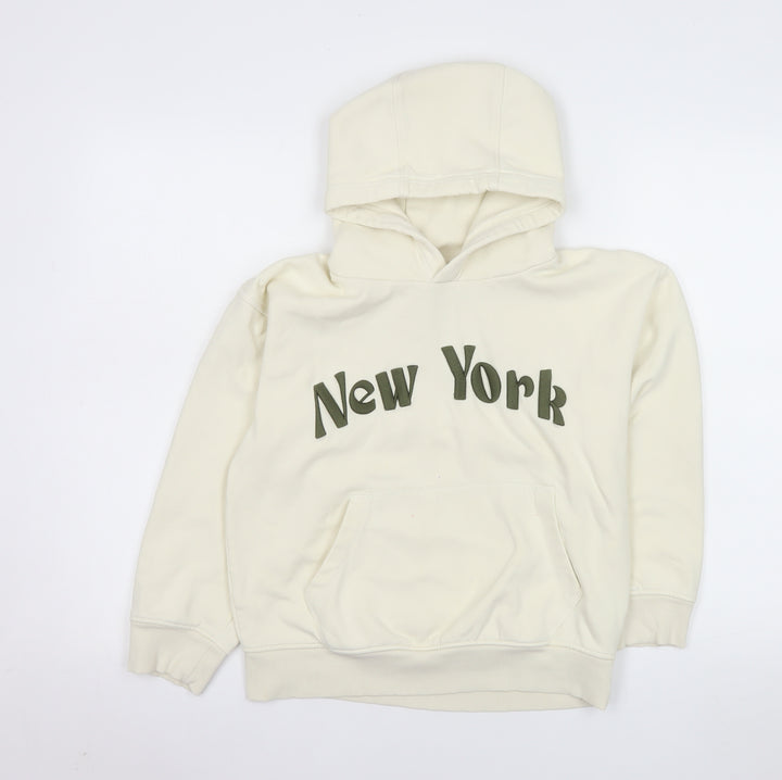 Next Girls Beige New York Hoodie 10 Years Cotton Blend Pullover