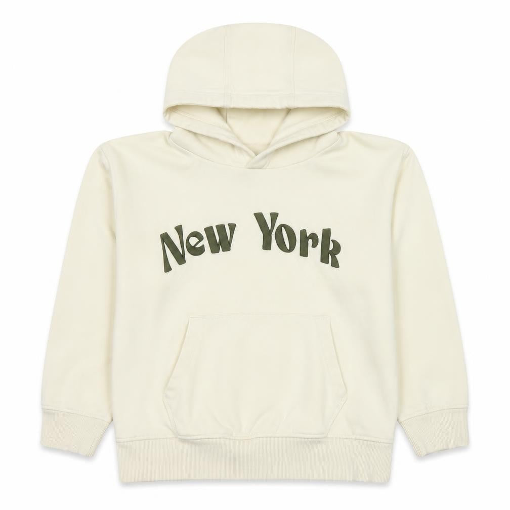 Front view of Next girls’ beige new york hoodie 10 years cotton blend pullover