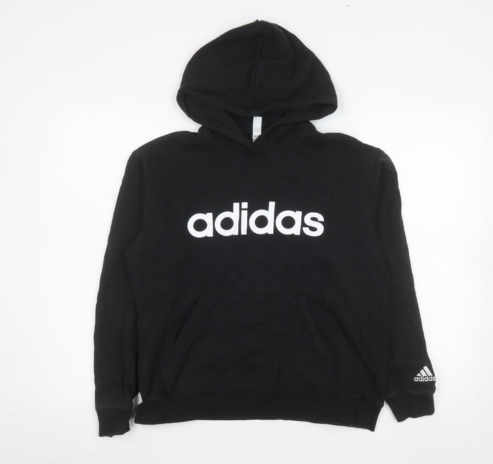 Adidas Girls Black Pullover Hoodie Size 14 Years Cotton Logo Sweatshirt