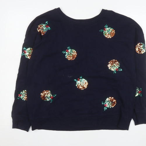 Next Womens Navy Sequin Christmas Pudding Sweatshirt Size 14