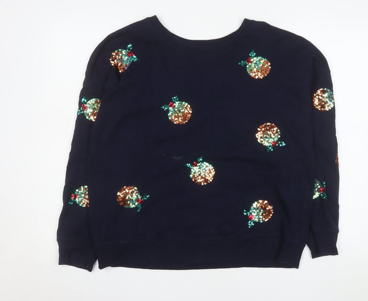 Next Womens Navy Sequin Christmas Pudding Sweatshirt Size 14