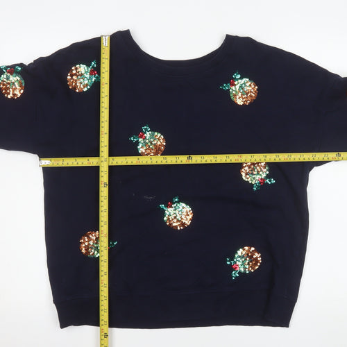 Next Womens Navy Sequin Christmas Pudding Sweatshirt Size 14