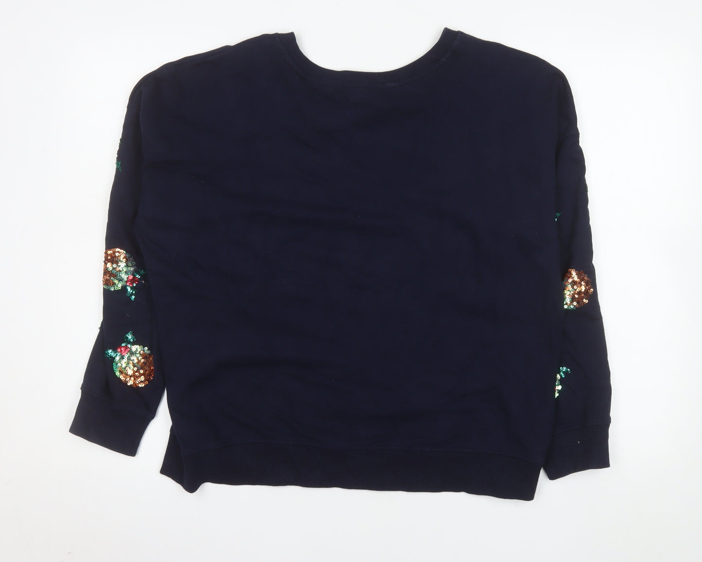 Next Womens Navy Sequin Christmas Pudding Sweatshirt Size 14