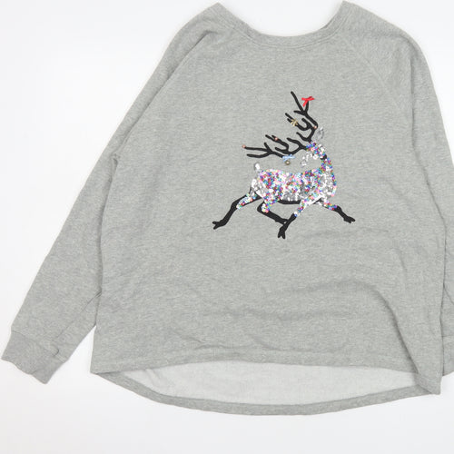 Next Women Grey Sequin Reindeer Sweatshirt UK 18 Long Sleeve Christmas Casual
