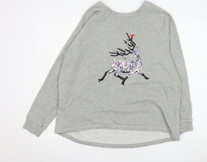Next Women Grey Sequin Reindeer Sweatshirt UK 18 Long Sleeve Christmas Casual