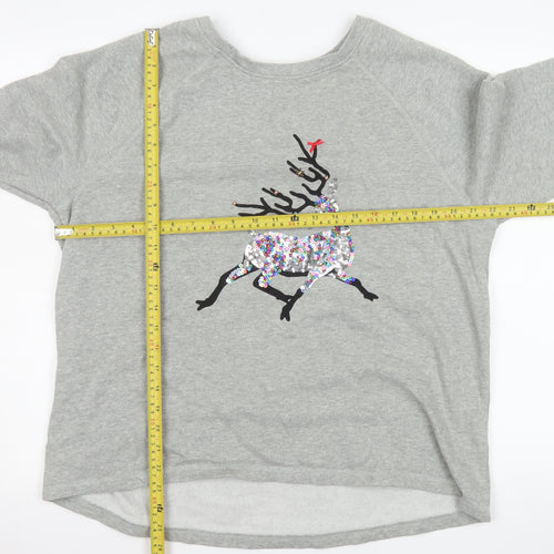 Next Women Grey Sequin Reindeer Sweatshirt UK 18 Long Sleeve Christmas Casual