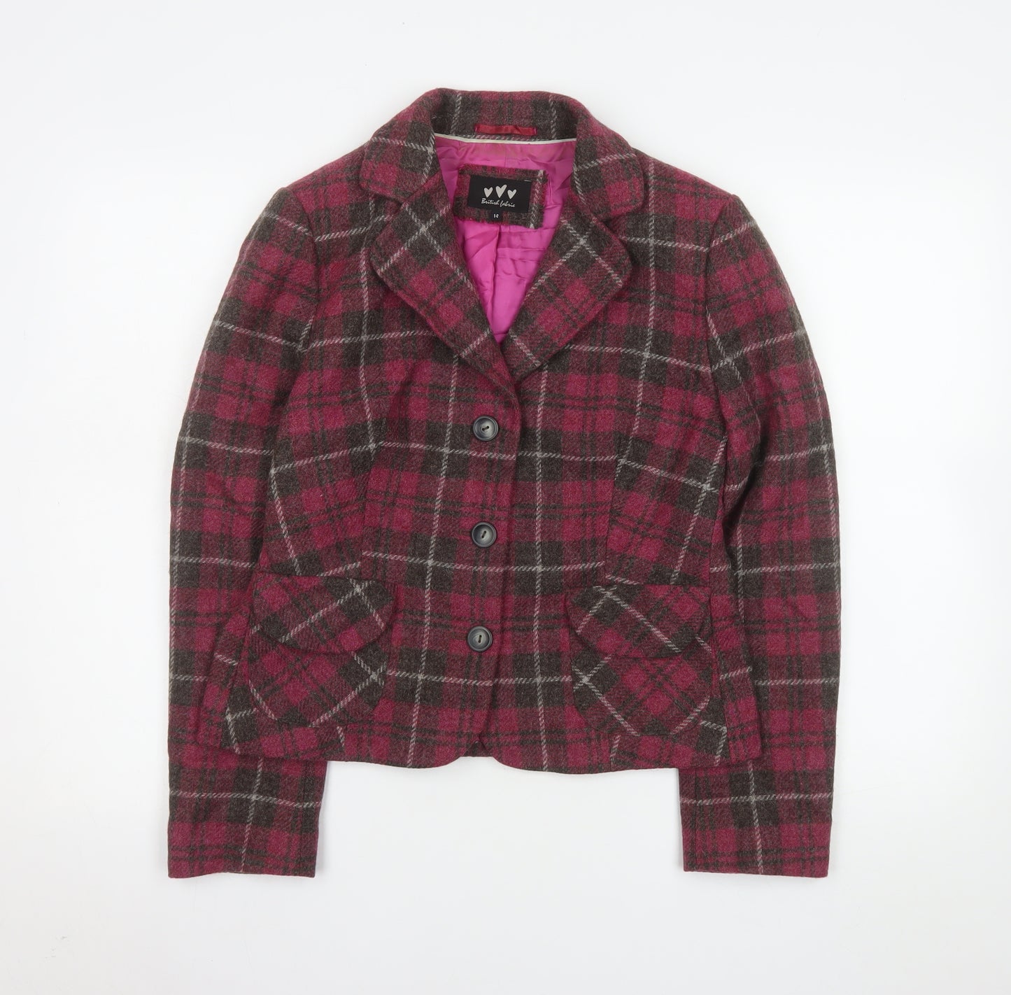 Marks and Spencer Per Una Pink Wool Check Blazer Jacket Size 14