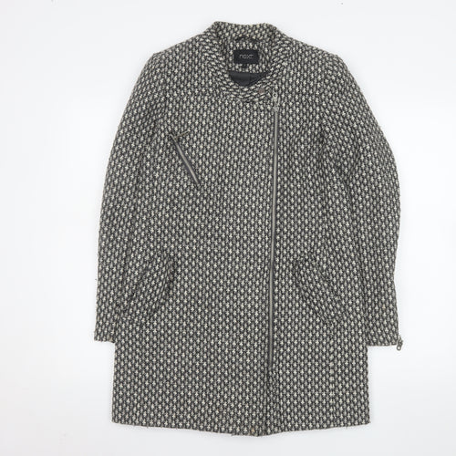 Next Women's Grey Wool Blend Biker Coat Size 6 Asymmetric Zip