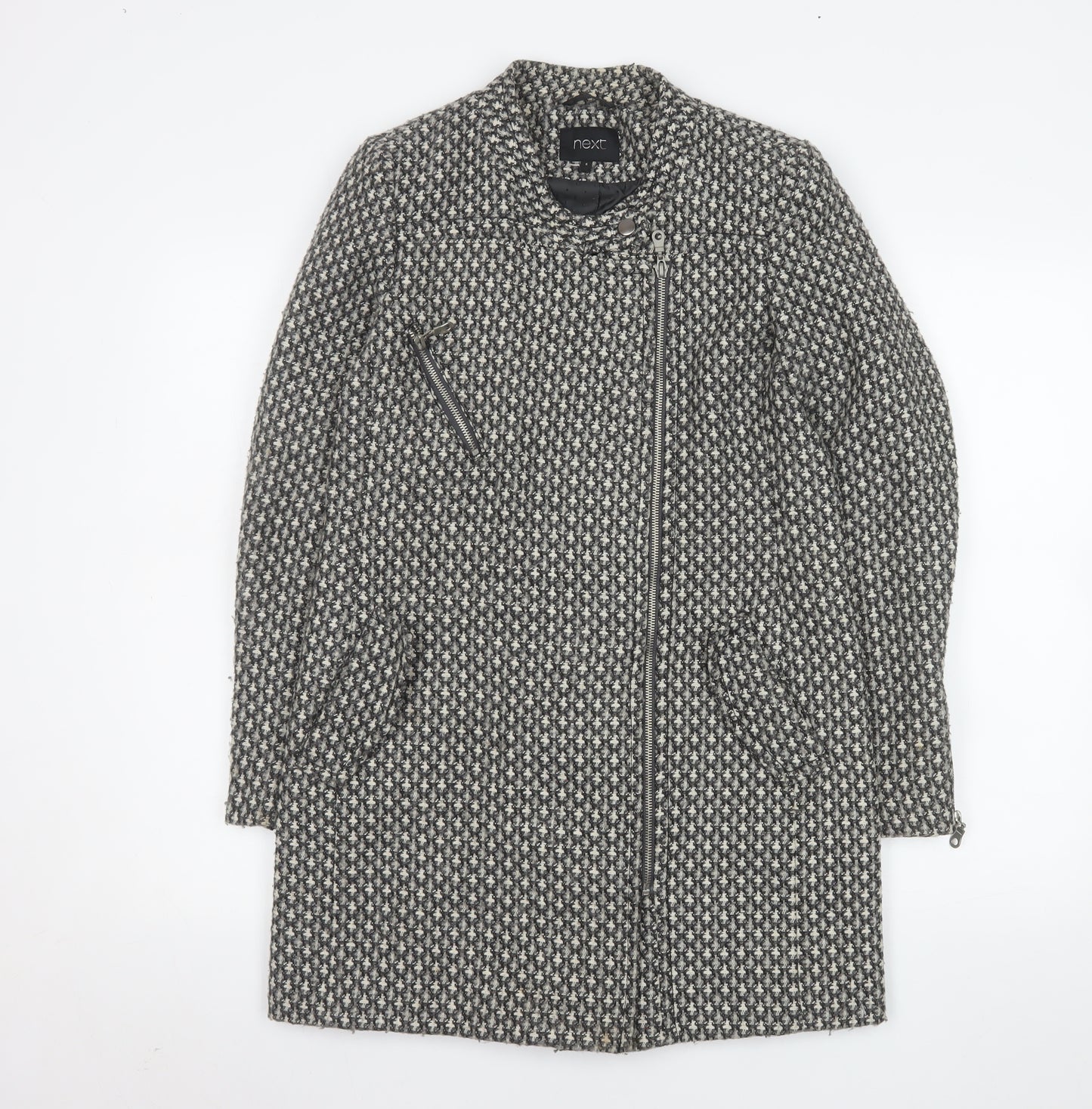 Next Women's Grey Wool Blend Biker Coat Size 6 Asymmetric Zip