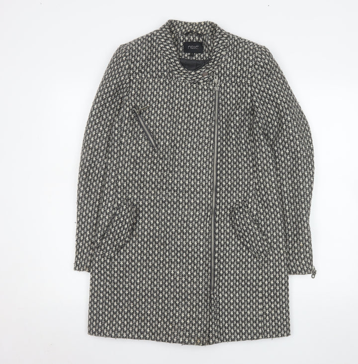 Next Women's Grey Wool Blend Biker Coat Size 6 Asymmetric Zip