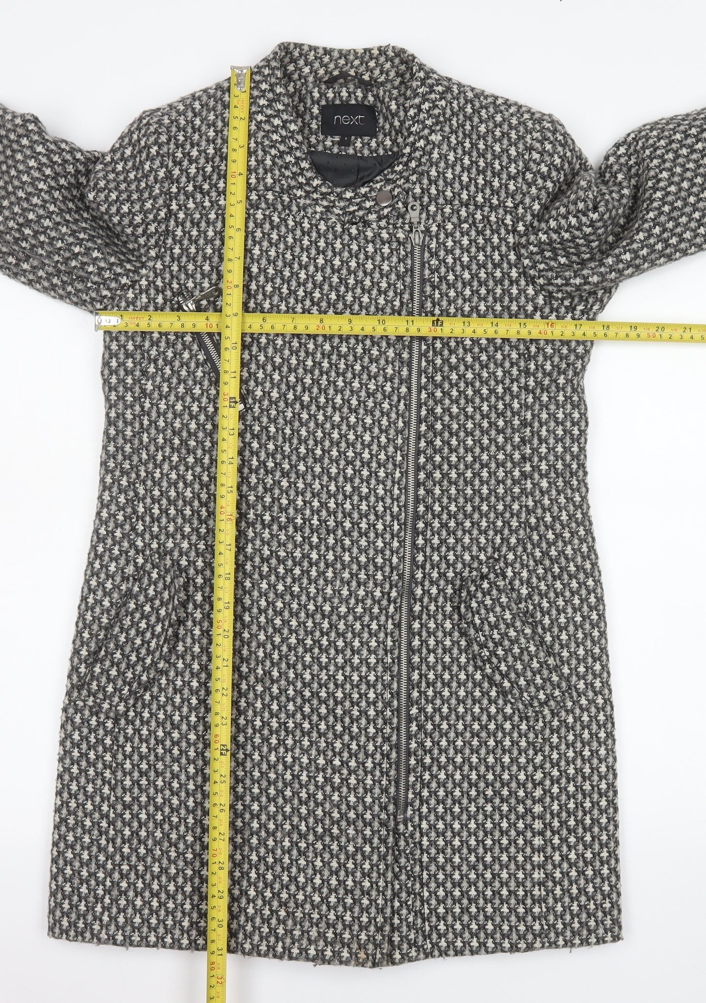 Next Women's Grey Wool Blend Biker Coat Size 6 Asymmetric Zip