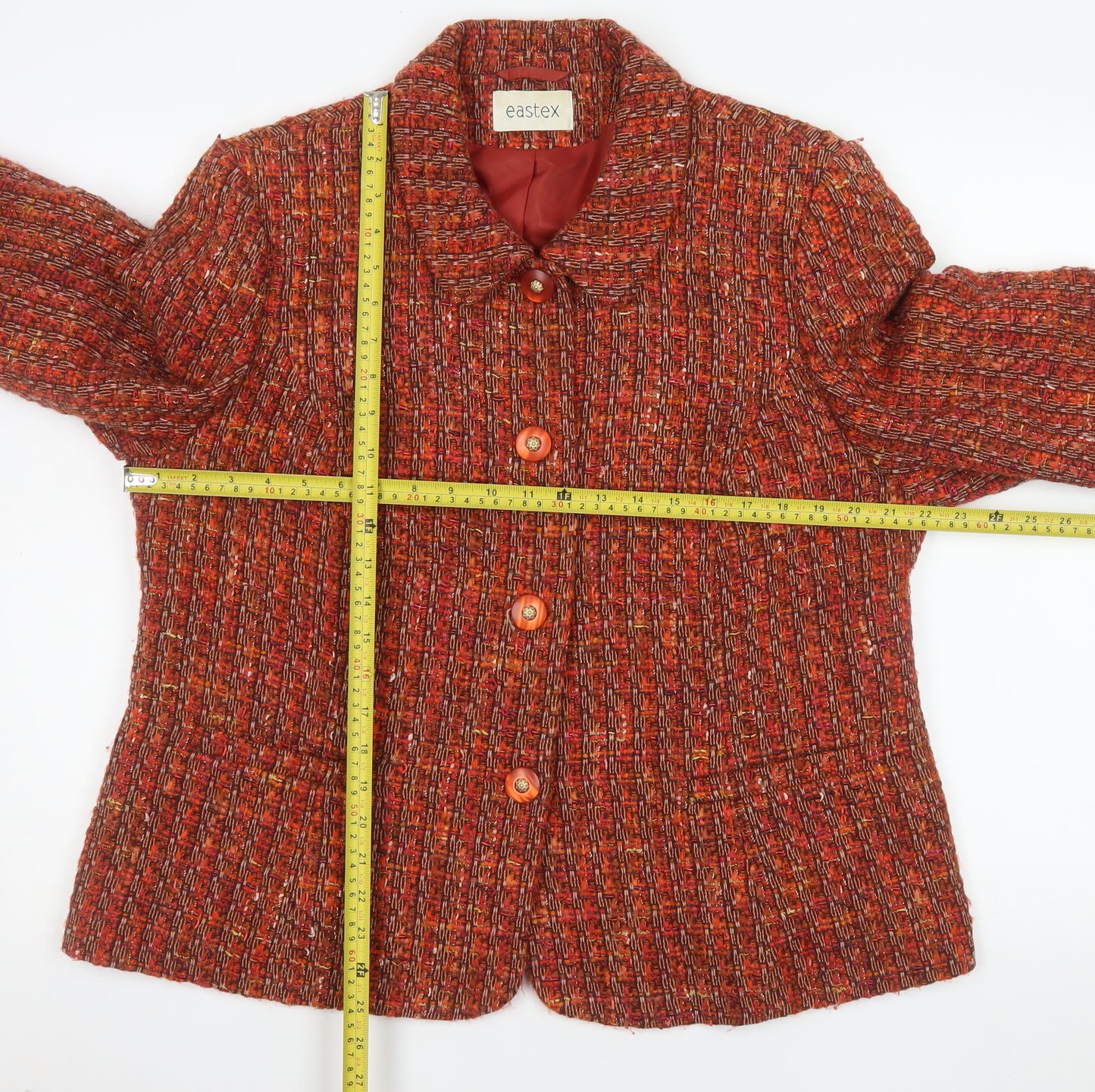 Eastex Women Red Tweed Wool Blend Lined Blazer Jacket UK 18