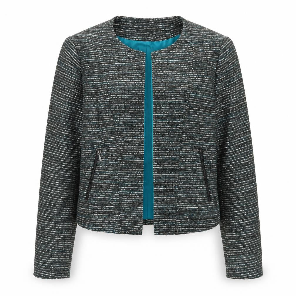 Front view of Principles by Ben de Lisi Petite Grey Tweed Lined Suit Jacket, size 16