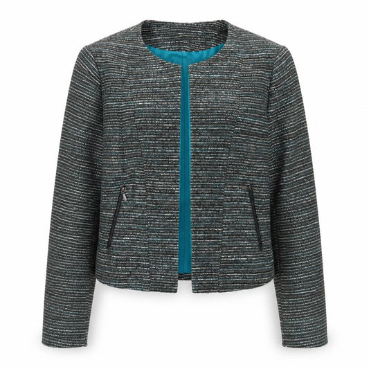 Front view of Principles by Ben de Lisi Petite Grey Tweed Lined Suit Jacket, size 16