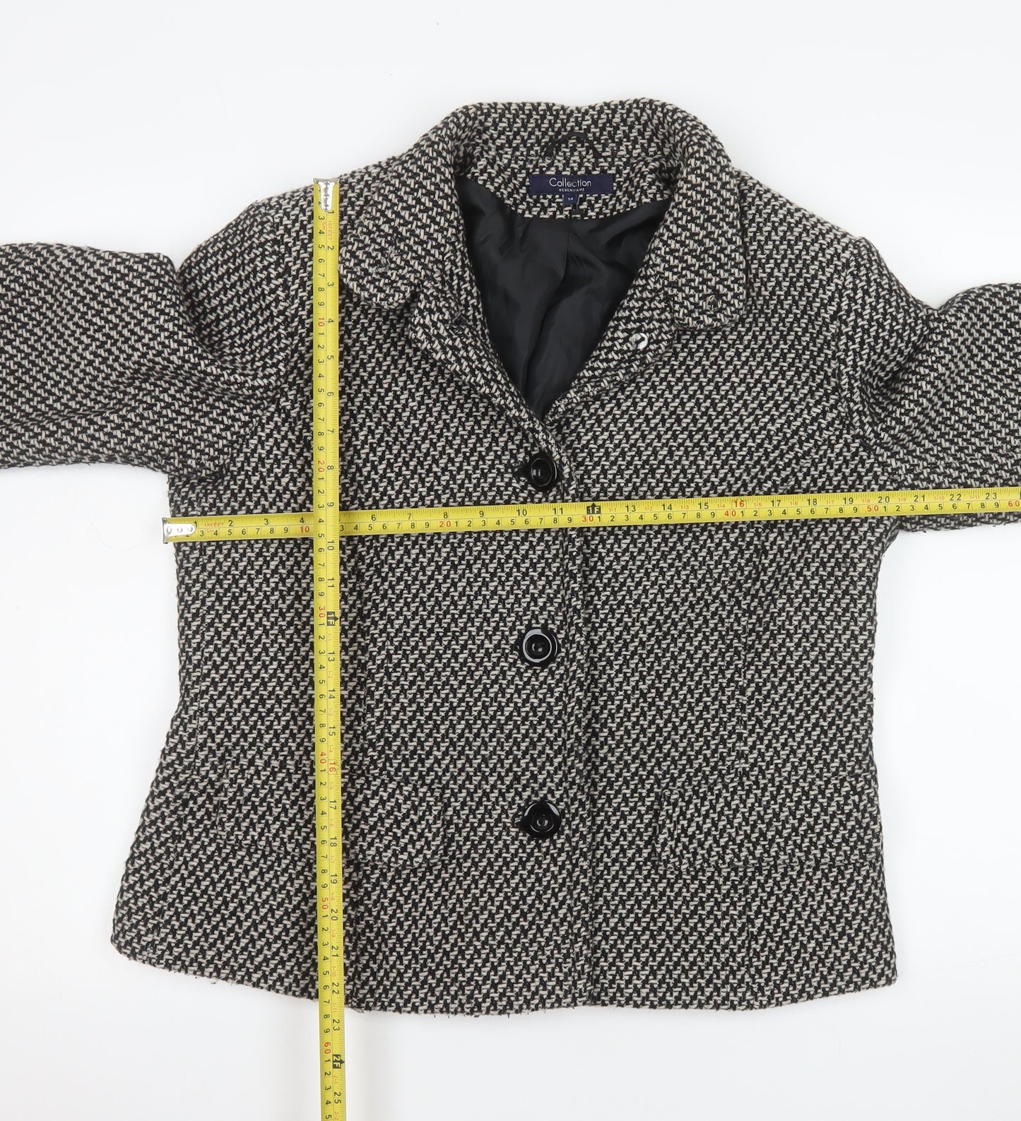 Debenhams Collection Women Black & White Wool Blend Tweed Blazer Size 14