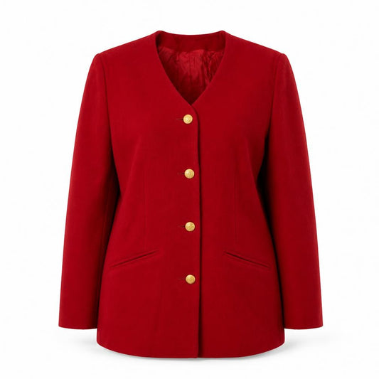 Front view of Viyella Women's Red Wool Blazer UK 14 Classic Mid-Length Jacket