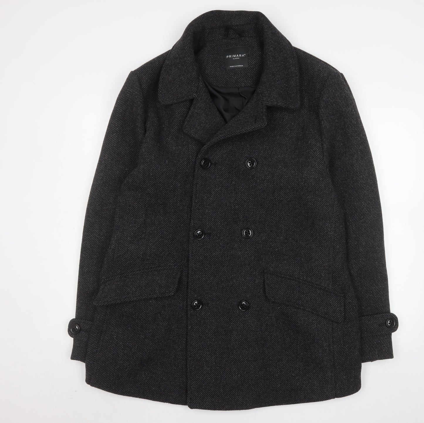 Primark Men's Grey Wool Blend Pea Coat XL