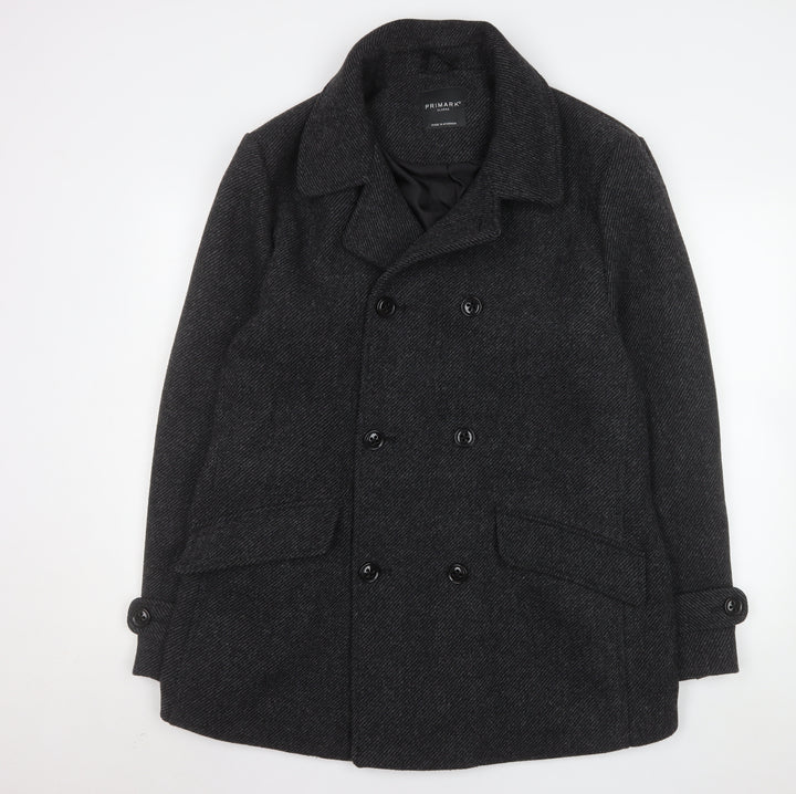 Primark Men's Grey Wool Blend Pea Coat XL