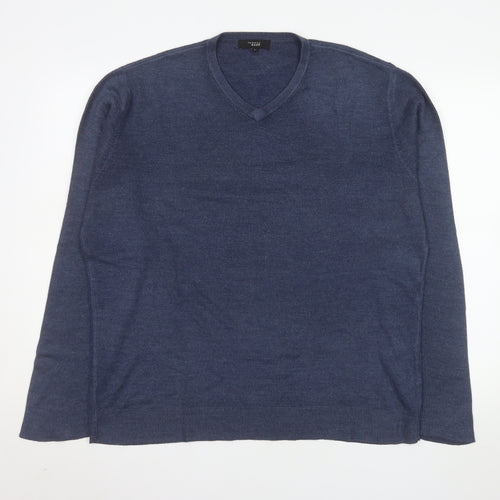Thomas Nash Men's Blue V-Neck Acrylic Jumper Size L