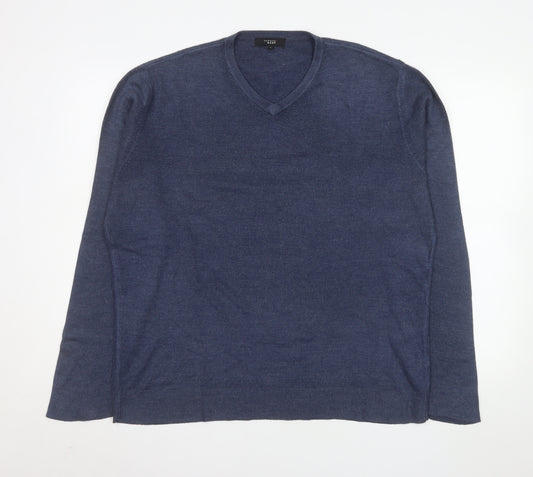 Thomas Nash Men's Blue V-Neck Acrylic Jumper Size L