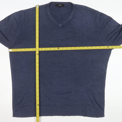 Thomas Nash Men's Blue V-Neck Acrylic Jumper Size L