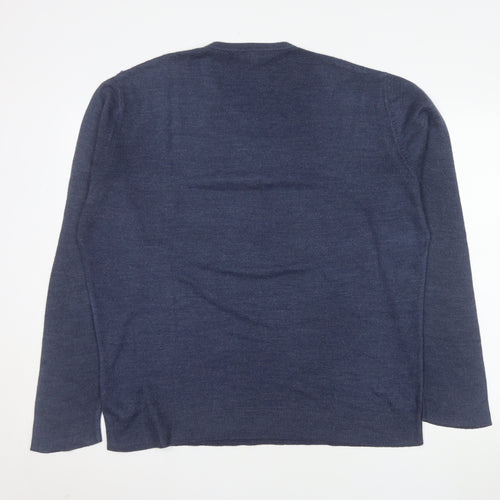 Thomas Nash Men's Blue V-Neck Acrylic Jumper Size L